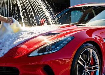 voiture sport entrain de se faire laver au shampooing